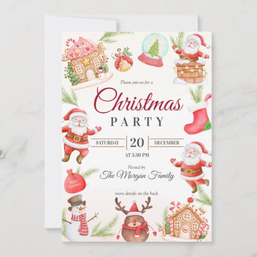 Kerstmis Santa Gingerbread Vakantie Party Kaart (Voorkant)