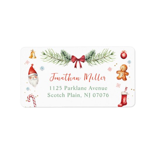 Kerstmis Santa Gingerbread Vakantie Retouradres Etiket (Voorkant)