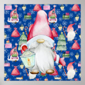 Kerstmis Santa Gnome & Blauwe Patroon Achtergrond Poster (Voorkant)