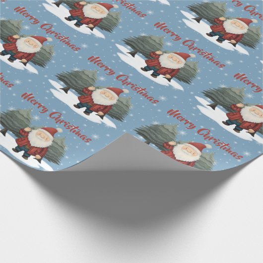 Kerstmis Santa Gnome Feestelijk Cadeaupapier (Hoek)