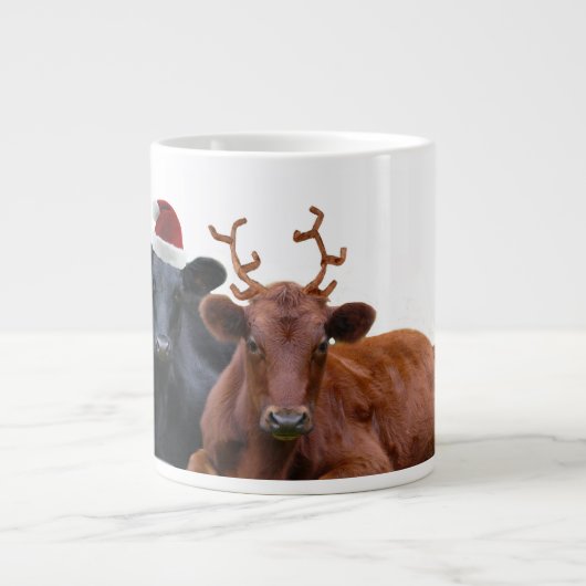 Kerstmis - Santa Hat en Antlers Grote Koffiekop (Voorkant)