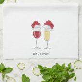 Kerstmis Santa Hat Wijn Champagne glazen op maat Theedoek (Gevouwen)