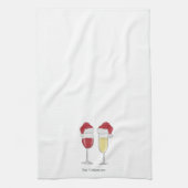 Kerstmis Santa Hat Wijn Champagne glazen op maat Theedoek (Verticaal)