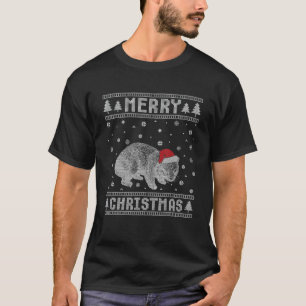 Kerstmis Santa Hat Wombat Ontwerp Grappige Lelijke T-shirt