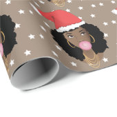 Kerstmis Santa Hat, Zwarte Vrouw, Bubblegum, Sterr Cadeaupapier (Rol Hoek)