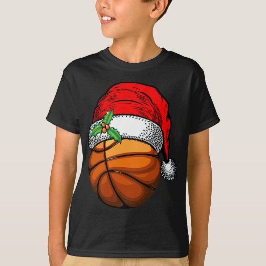 Kerstmis Santa Hoed Basketbal Sport Grappig Gift T-shirt (Voorkant)
