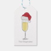 Kerstmis Santa Hoed Champagne Festive Cadeaulabel (Voorkant)