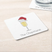 Kerstmis Santa Hoed Champagne Festive Kartonnen Onderzetters (Schuin)