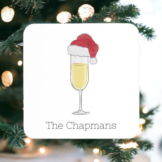 Kerstmis Santa Hoed Champagne Festive Kartonnen Onderzetters