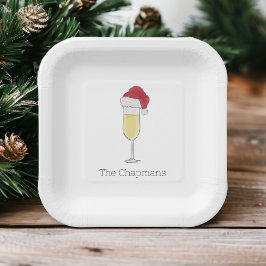 Kerstmis Santa Hoed Champagne Festive Papieren Bordje