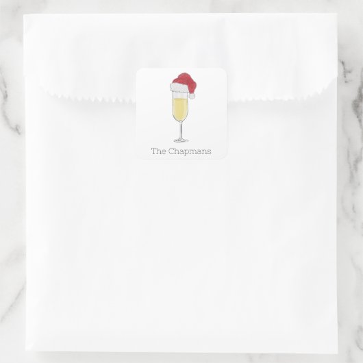 Kerstmis Santa Hoed Champagne Festive Vierkante Sticker (Tas)