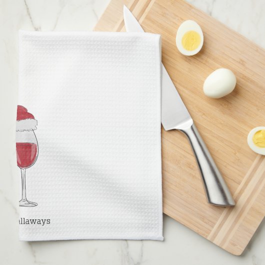 Kerstmis Santa Hoed Wijn Glas Gepersonaliseerd Fee Theedoek (Quarter Fold)