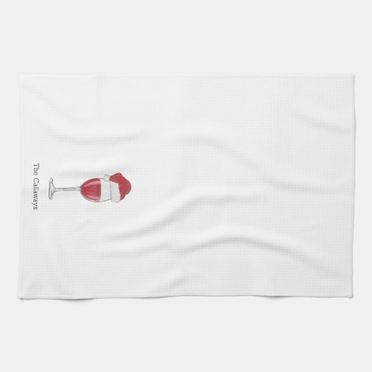 Kerstmis Santa Hoed Wijn Glas Gepersonaliseerd Fee Theedoek (Horizontaal)