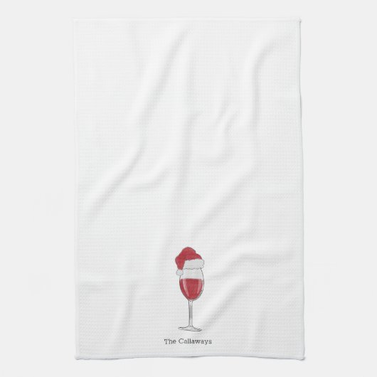Kerstmis Santa Hoed Wijn Glas Gepersonaliseerd Fee Theedoek (Verticaal)