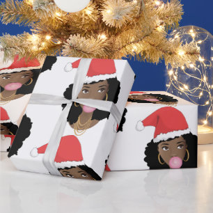 Kerstmis Santa Hoed, Zwarte Vrouw, Bubblegum Cadeaupapier