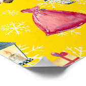 Kerstmis Santa Kabouter & Gele Patroon Achtergrond Poster (Hoek)