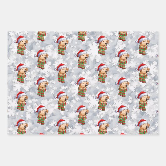 Kerstmis Santa Labrador Retriever Sneeuwvlokken Inpakpapier Vel (Voorkant 3)
