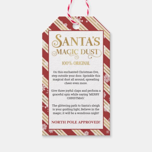 Kerstmis Santa Magic Dust Noordpool goedgekeurd Cadeaulabel (Voorkant)