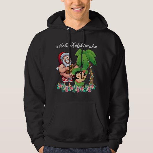 Kerstmis Santa Mele Kalikimaka Hawaii Palmboom P Hoodie (Voorkant)