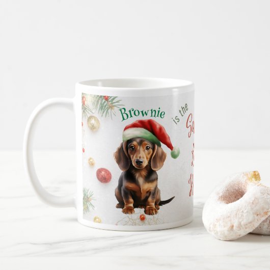  Kerstmis Santa Mini Dachshund Koffiemok (Met donut)