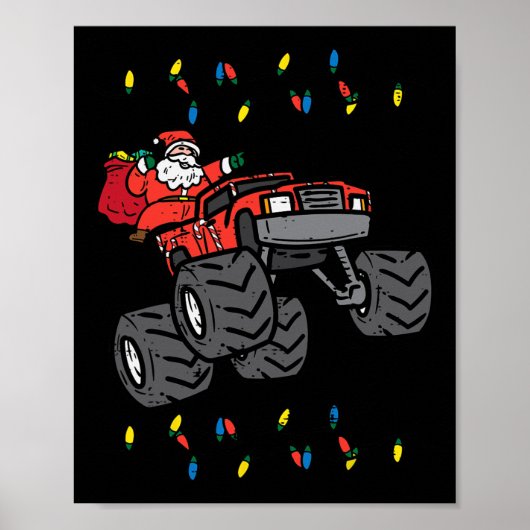 Kerstmis Santa Monster Truck Xmas Boys Kinder Peut Poster (Voorkant)