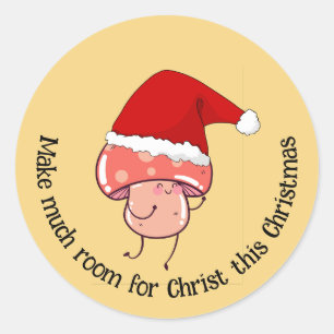 Kerstmis Santa Mushroom GEEL Ronde Sticker