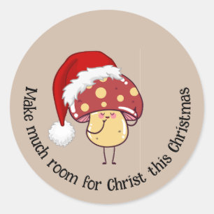 Kerstmis Santa Mushroom Ronde Sticker