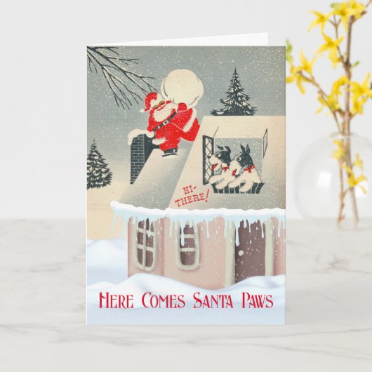 Kerstmis Santa Paws met Fox Terriers Kaart (Gele Bloem)