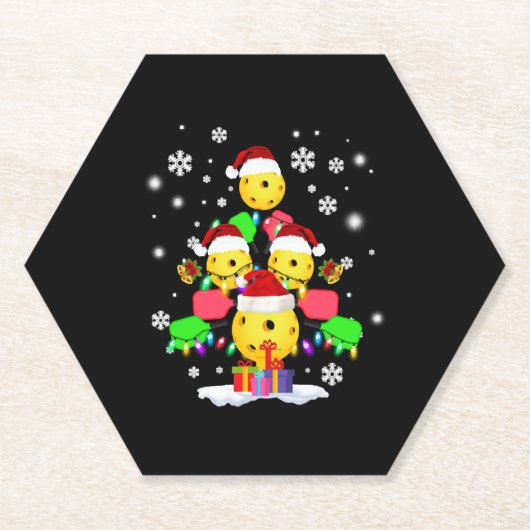 Kerstmis: Santa Pickleball Lights Kartonnen Onderzetters (Voorkant)