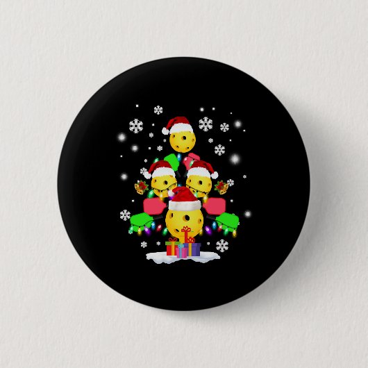 Kerstmis: Santa Pickleball Lights Ronde Button 5,7 Cm (Voorkant)