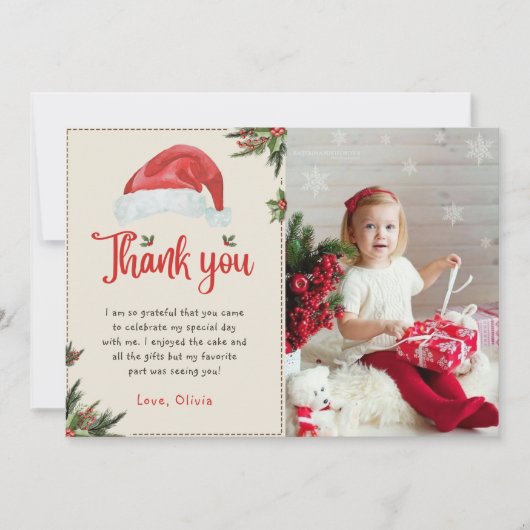 Kerstmis Santa Red Pet Verjaardagsfoto Bedankkaart (Voorkant)