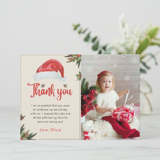 Kerstmis Santa Red Pet Verjaardagsfoto Bedankkaart (Staand voorkant)