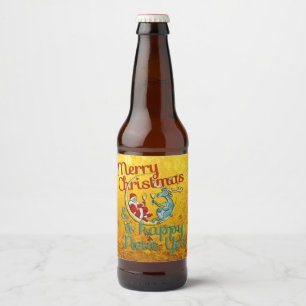 Kerstmis - SANTA & REINDEER - Kerstmis - Nieuwjaar Bier Etiket