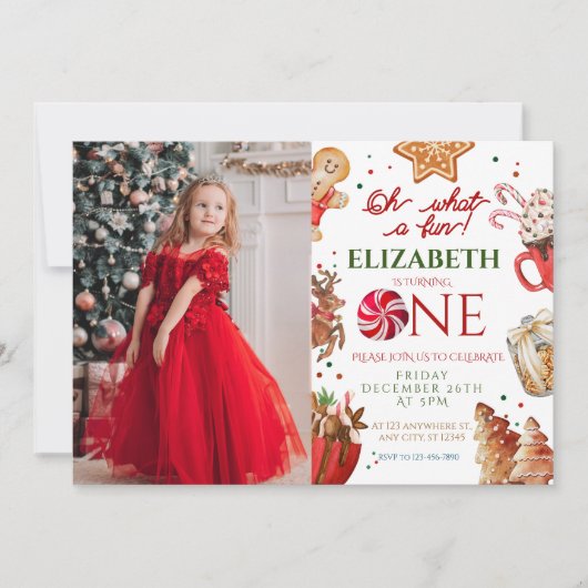 Kerstmis Santa Reindeer wat een leuke 1e Verjaarda Kaart (Voorkant)