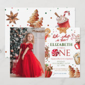 Kerstmis Santa Reindeer wat een leuke 1e Verjaarda Kaart (Voorkant / Achterkant)