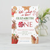 Kerstmis Santa Reindeer wat een leuke 1e Verjaarda Kaart (Staand voorkant)