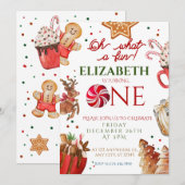 Kerstmis Santa Reindeer wat een leuke 1e Verjaarda Kaart (Voorkant / Achterkant)