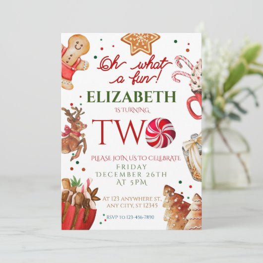 Kerstmis Santa Reindeer wat een leuke 2e Verjaarda Kaart (Staand voorkant)