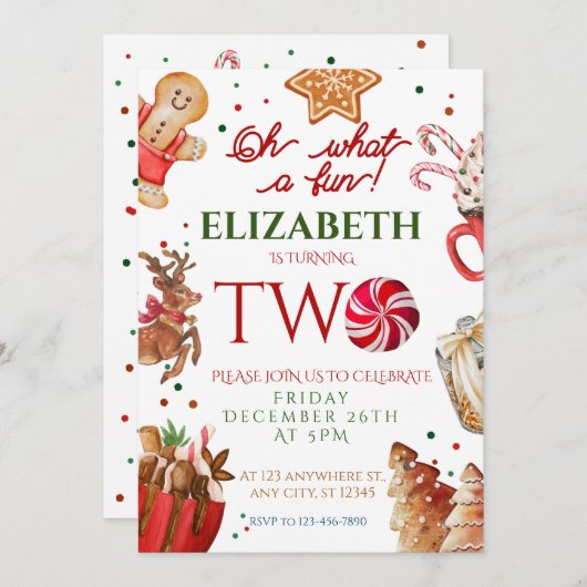 Kerstmis Santa Reindeer wat een leuke 2e Verjaarda Kaart (Voorkant / Achterkant)