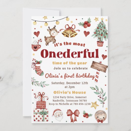 Kerstmis Santa Rendier Onederful 1e Verjaardag Kaart (Voorkant)