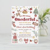 Kerstmis Santa Rendier Onederful 1e Verjaardag Kaart (Staand voorkant)