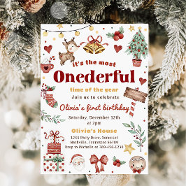 Kerstmis Santa Rendier Onederful 1e Verjaardag Kaart