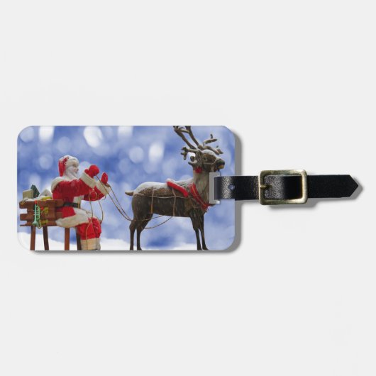 Kerstmis Santa Rendier Sledging Sneeuw Bagagelabel (Voorkant horizontaal)