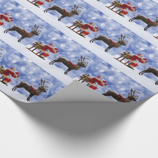 Kerstmis Santa Rendier Sledging Sneeuw Cadeaupapier (Hoek)
