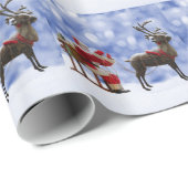 Kerstmis Santa Rendier Sledging Sneeuw Cadeaupapier (Rol Hoek)