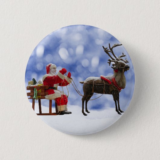Kerstmis Santa Rendier Sledging Sneeuw Ronde Button 5,7 Cm (Voorkant)