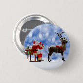 Kerstmis Santa Rendier Sledging Sneeuw Ronde Button 5,7 Cm (Voorkant /achterkant)