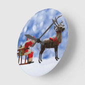 Kerstmis Santa Rendier Sledging Sneeuw Ronde Klok (Hoek)