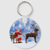 Kerstmis Santa Rendier Sledging Sneeuw Sleutelhanger (Voorkant)