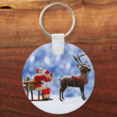 Kerstmis Santa Rendier Sledging Sneeuw Sleutelhanger (Voorkant)